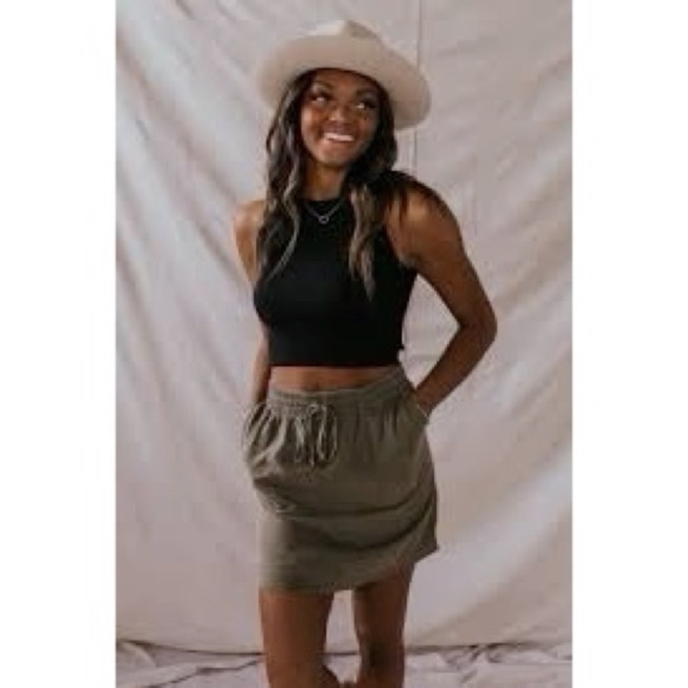 NWOT Roolee olive green drawstring skirt